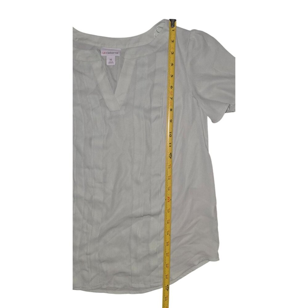 Liz Claiborne Womens Seagreen Pleated Short Sleeve Blouse XS - Picture 6 of 7